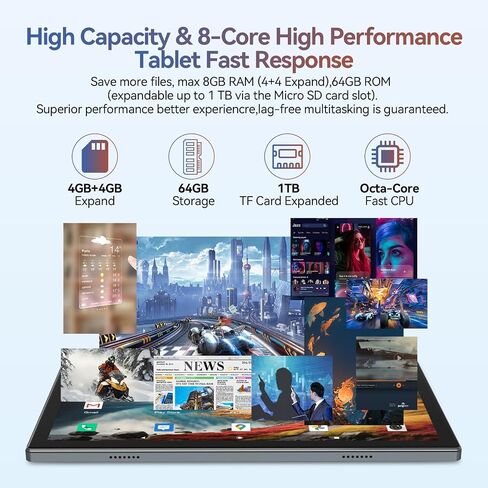 Tablet 2024 Newest Android 14 Tablets, 10 inch Tablet (4+4)GB RAM 64GB ROM 1TB Expand, 2 in 1 Tablet with Case, Keyboard,Stylus, Octa-Core Tablet PC, WiFi 6, Bluetooth, Dual Camera,6000mAh Battery in Saudi Arabia