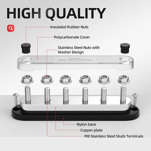 DaierTek Power Distribution Block 300A 12V Bus Bar 5/16" 6 Post Terminal Block with Cover Max 48V DC/300V AC for Marine Automotive Car Truck Solar Systems (positive and ground) in Saudi Arabia