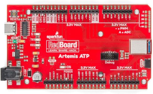 SparkFun RedBoard Artemis ATP لوحة تطوير التعلم الآلي تتضمن BLE 1 ميجابايت فلاش USB-C Qwiic I2C MEMS ميكروفون متوافق مع منصة Arduino IDE، تشغيل نماذج TenserFlow Mega Footprint in Saudi Arabia