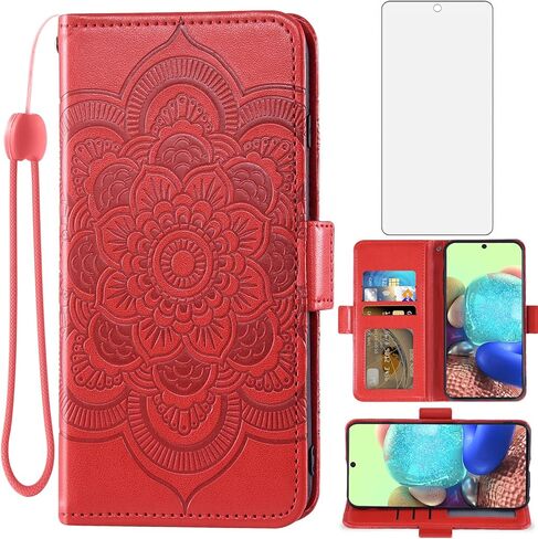 Asuwish Compatible with Samsung Galaxy A71 5G Wallet Case and Tempered Glass Screen Protector Leather Flip Credit Card Holder Stand Cell Phone Cover for Glaxay A 71 G5 Gaxaly 71A S71 Women Men Red in Saudi Arabia