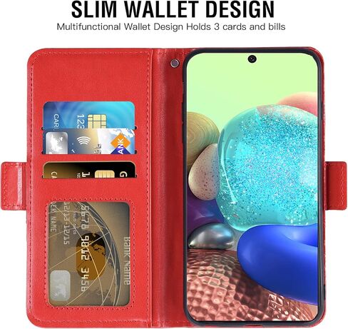Asuwish Compatible with Samsung Galaxy A71 5G Wallet Case and Tempered Glass Screen Protector Leather Flip Credit Card Holder Stand Cell Phone Cover for Glaxay A 71 G5 Gaxaly 71A S71 Women Men Red in Saudi Arabia