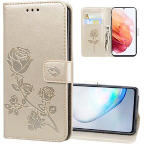 Wallet Case for Samsung Galaxy S22 Plus,Classic Rose Flower Pattern Shockproof PU Leather Case with Strong Magnetic Clasp and Card Slots Holder Cover for Samsung Galaxy S22 Plus MG Pink