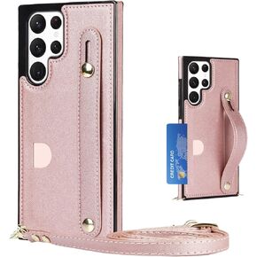 Ysnzaq Detachable Long Lanyard Case for Samsung Galaxy S23 Ultra 6.8", Adjustable Crossbody Strap with Card Slot Holder Wallet Phone Cover for Samsung Galaxy S23 Ultra WD Purple