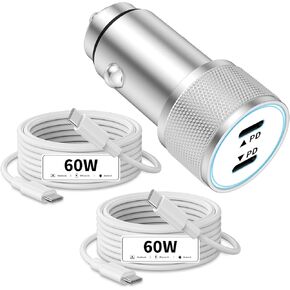 Car Charger,72W All Metal Car Charger USB C for iPhone 15 Car Charger, 2-Port PD Type-C Fast Car Charger for MacBook Pro/Air, iPhone 15/15 Plus/15 Pro, Samsung S24 / S23, iPad Pro, AirPods