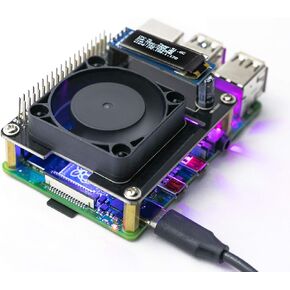 Yahboom Raspberry Pi Quiet Cooling Fan for Raspberry Pi 5 4B 3B+ 3B Intelligent Temperature Control Programmable RGB（OLED Display Include）