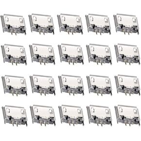 20PCS Micro USB Female Socket Connector Jack Port, 5-Pin 180 Degree, Replacement Adapter