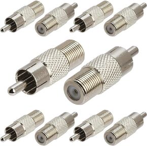 Cmple - (10 Pack) RCA Male to F-Type Female Adapter Coupler Coax Cable M/F Connector, RCA Male to F Female Coax Audio Adapter - Chrome, Pack of 10