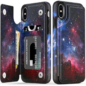 حافظة LETO لهاتف iPhone X، حافظة iPhone Xs، حافظة محفظة جلدية بتصميمات عصرية للفتيات والنساء، غطاء قابل للطي مع فتحات للبطاقات، حافظة هاتف واقية لكوكبة X/Xs