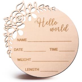 Hello World Newborn Sign for Hospital - Wooden Baby Announcement Sign - Baby Name Sign