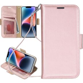 for iPhone 14 Case,iPhone 14 Wallet Case 6.1",[NOT for PRO],RFID Blocking [Stand Feature] [Card-Slots] Premium PU Leather Magnetic Protect Flip Cover for iPhone 14(Rose Gold)