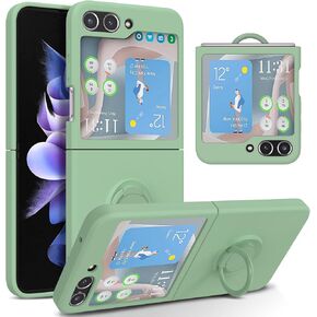UEEBAI Case for Samsung Galaxy Z Flip 5 5G, Slim Liquid Silicone Phone Case with 360 Rotatable Ring Holder Kickstand Fashion Magnetic Car Mount Shockproof TPU Bumper Cover - Black