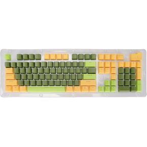 107 Keys Keycaps, Three Color Translucent Characters Arc Layout Mechanical Keyboard Ergonomic Keycaps,for 61/87/104/84/64/98/96 Key Keyboards(dark green)
