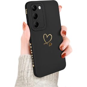 for Samsung Galaxy S23 Ultra Case Girls Women, Cute Love Heart Pattern Phone Case Flexible Liquid Silicone Shockproof Protective Bumper Cover for Samsung Galaxy S23 Ultra-Black
