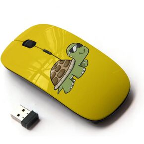 [ Optical 2.4G Wireless Mouse [ Turtle Cool Summer Yellow Sun Glasses Art ]