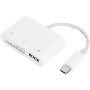 USB‑C to SD/TF Card Camera Reader Adapter Converter Multi‑Function Memory Cable Writer Memory Card Reader White for Electronic