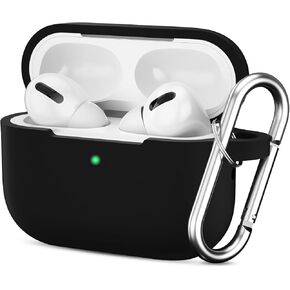 غطاء حافظة AirPods Pro الجيل الثاني/الأول مع سلسلة مفاتيح، ملحقات واقية من السيليكون الناعم مضادة للغبار لعلبة شحن Apple AirPods Pro 2 2022/2019، شاشة LED أمامية مرئية، أسود