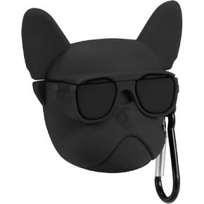 Mulafnxal Compatible with Airpods 1&2 Case, Silicone 3D Cute Fun Animal Cartoon Funny Character Airpod Cover, Fashion Cool Stylish Design Skin, Cases for Teens Girls Boys Air pods (Black Glass Dog)