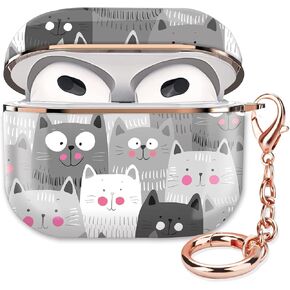 Airpod 3 Case Cute Airpod 3rd Generation Cover Protective Shockproof Hard Cover Shell with Rose Gold Keychain Buds Case for Girl Women Men (Luxury Kawaii Doodle Dog)