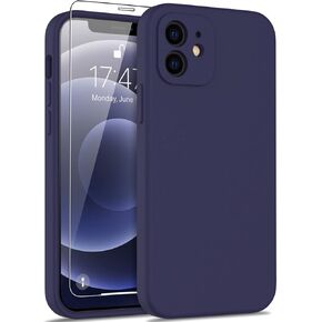 DEENAKIN متوافق مع حافظة iPhone 12 مع واقي الشاشة - سيليكون حريري - غطاء كاميرا محسن - تم اختبار سقوطه بطول 16 قدم - حافظة هاتف واقية نحيفة للرجال والنساء والفتيات 6.1 بوصة - أسود