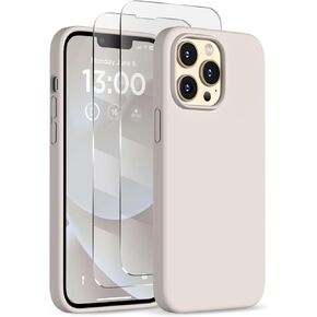 Designed for iPhone 13 Pro Case, Liquid Silicone Case with [2X Screen Protectors], [Military Shockproof Protection] Slim Thin Phone Case with Microfiber Lining 6.1 inch, Tender Pink