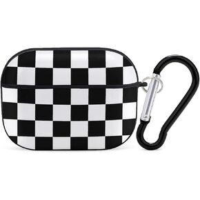 Black White Race Checkered Flag Pattern Compatible with Airpods Pro Case Cover with Keychain Headphone Cover Unisex Shockproof Protective Wireless Charging Headset Accessories