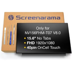 SCREENARAMA New Screen Replacement for NV156FHM-T07 V8.0, OnCell Touch, FHD 1920x1080, IPS, Matte, LCD LED Display with Tools