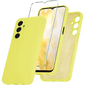for Samsung Galaxy A25 5G Case, Silicone Phone Case with 1 Screen Protector, Soft Anti-Scratch Microfiber Lining, Full Body Shockproof Slim Cover, Black