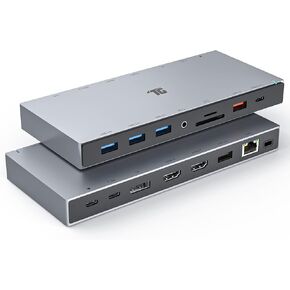 Tiergrade 15-in-1 Docking Station, 4K Triple Display USB C Dock with 2HDMI&DP, 100W PD Charging, 10Gbps USB-C/USB-A Data Trasfer, 3USB-A Ports with 5Gbps, SD/TF, LAN, Audio for MacBook/USB-C Windows