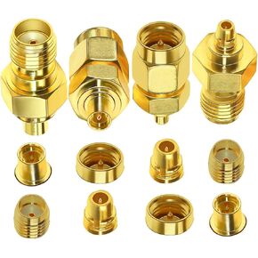 SMA to MMCX Coaxial Adapter Kit Pure Brass for Wifi Antenna/Networks/Extension Cable MMCX Male/Female to SMA Male/Female Coax Connector Kits Coax Antenna Adapter 4 Set