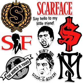 Scarface 9ct Vinyl Large Deluxe Stickers Variety Pack - Laptop, Water Bottle, Scrapbooking, Tablet, Skateboard, Indoor/Outdoor - Set of 9