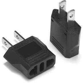 Europe to United States Travel Power Adapter to Connect European Electrical Plugs to North American Power Outlets for Cell Phones, Tablets, eReaders, and More (2-Pack, Black)