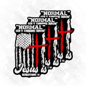(3PCS) Normal Isn't Coming Back Jesus is Revelations 14 America Flag Die Cut Waterproof Vinyl Sticker for Water Bottle Tumbler Hard Hat Helmet Car Laptop Gift (3 Inches)