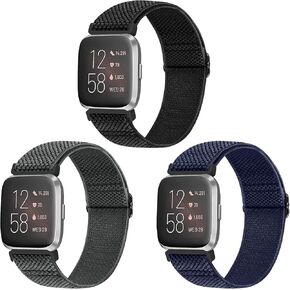 Elastic Bands Compatible with Fitbit Versa 2/Versa/Versa Lite/Versa Special Edition Watch Band, Adjustable Nylon Braided bands Replacement Solo Loop Sport Straps Wristband for Women Men