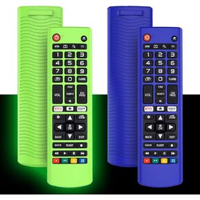 2Pack Silicone Case for LG AKB75095307 AKB75375604 AKB74915305 Remote, Alquar Shockproof Anti-Lost Remote Cover Holder Skin Sleeve Protector for LG Smart TV Remote Control (Glow Green+Blue)