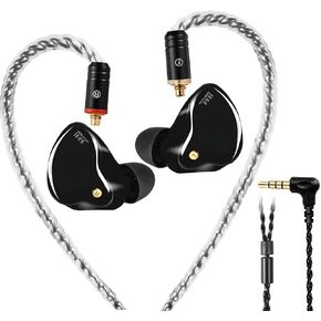 in Ear Monitor Headphones, Superior Sound Wired Earbuds with Tesla Magnet, Professional Sound Isolating Earphones for Singers/Drummers/Musicians, MMCX Connector IEM Earphones (Black UV Coating)