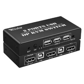 2 Port DP KVM Switch 4K@60Hz Displayport1.2 KVM Switch 2 in 1 Out for 2 PCs Share 1 Monitor and Keyboard Mouse Support Button Switch&Desktop Controller with 2 DP and 2 USB 2.0 Cable