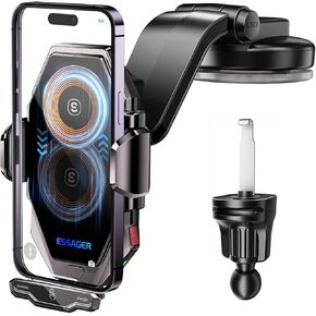 شاحن سيارة لاسلكي من ESSAGER، حامل هاتف سريع الشحن بقدرة 15 وات Qi لتركيب الهاتف في السيارة لهواتف iPhone 15 14 13 12 11 Pro Max Xs وSamsung Galaxy S24 Ultra S23 S22 S21 وS20 وS10+ in Kuwait