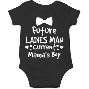 AW Fashions Future Ladies Man, Current Mama's Boy Baby Bodysuit Funny Cute Newborn Adorable Clothing Boys (Newborn, Black)
