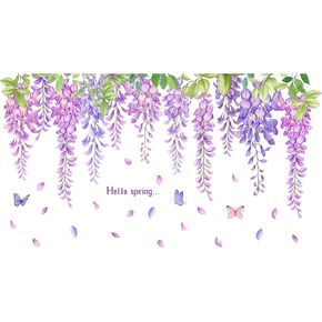 Amaonm 3D Removable Hanging Purple Blue Flowers With Green Leaves Wall Stickers Murals DIY Peel and Stick Flower Vines Floral Wall Decal for Home Wall Corner Kids Bedroom Living Room Nursery Decoration (A)
