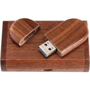 محرك أقراص فلاش USB 3.0 خشبي مبتكر بسعة 64 جيجابايت لتخزين البيانات، عصا USB بندريف مع صندوق خشبي (بني)