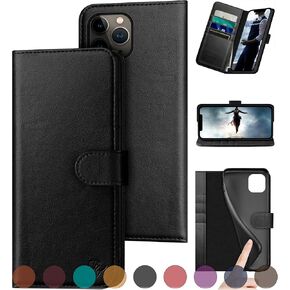 for iPhone 11 Pro Max Genuine Leather Wallet case 【RFID Blocking】【4 Credit Card Holder】【Real Leather】 Flip Folio Book Phone case Protective Cover Women Men for Apple 11ProMax case Black