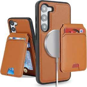 Samsung Galaxy S23 case with Credit Card Holder mag Safe, Galaxy S23 Phone Leather Case Wallet for Women Compatible mag Safe Wallet Detachable 2-in-1 for Men-Black