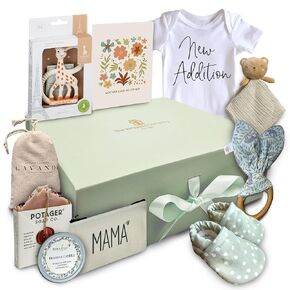 The Wrapped Company - New Mom Gift Basket, Postpartum - 10 Pcs Premium-Quality, All-Natural - Deluxe Present for Newborn Baby - New Mother Gift Box