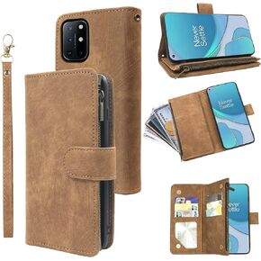 Compatible with OnePlus 8T OnePlus8T Plus 9R 5G Wallet Case and Premium Vintage Leather Flip Credit Card Holder Phone Cover for One Plus8T5G On + 1 Plus 8Tplus 1plus 8T+ One+ T8 1+ 1+8T Pro G5 Brown