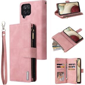 حافظة هاتف LBYZCASE لهاتف Galaxy A42 5G، حافظة محفظة Samsung A42 5G، غطاء جلدي قابل للطي فاخر [جيب بسحاب] [حزام معصم] [مسند] لهاتف Samsung Galaxy A42 5G (قهوة)