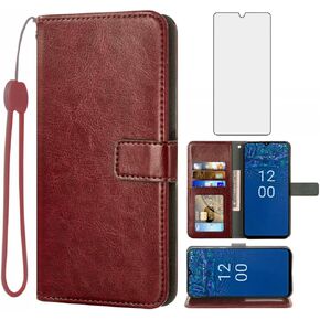 Asuwish Compatible with Nokia G310 5G Wallet Case Tempered Glass Screen Protector and Leather Flip Cover Card Holder Stand Cell Accessories Phone Cases for Women Men Black