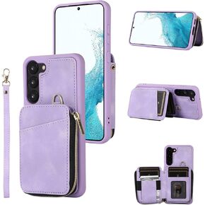 ZCDAYE Wallet Case for Samsung Galaxy S23, Card Holder Slot Zipper Wallet Phone Case with Wrist Strap Premium PU Leather Cover for Women Compatible with Galaxy S23 6.1'' - Black
