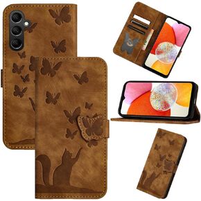Flip Case for Samsung Galaxy S23 Ultra PU Leather Wallet Case with Card Slot Magnetic Clasp Stand Function Cover Cat Butterfly Pattern - Purple