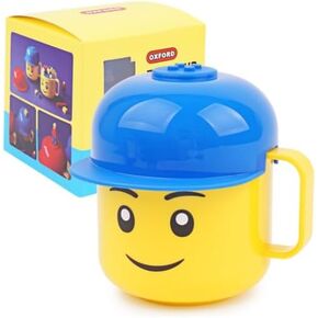 OXFORD Brick Figure Face Plastic Mug Cup with Handle and Cap Lid (Red Cap)