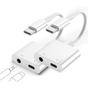 2 Pack USB C to 3.5mm Headphones Jack Adapter for iPhone 15 Dongle 2 in 1 USB-C Charge Adaptor and Aux Audio Splitter Cable for iPhone 15/15 Pro Max/15 Plus, iPad Pro, Galaxy, Note, Pixel, MacBook, LG